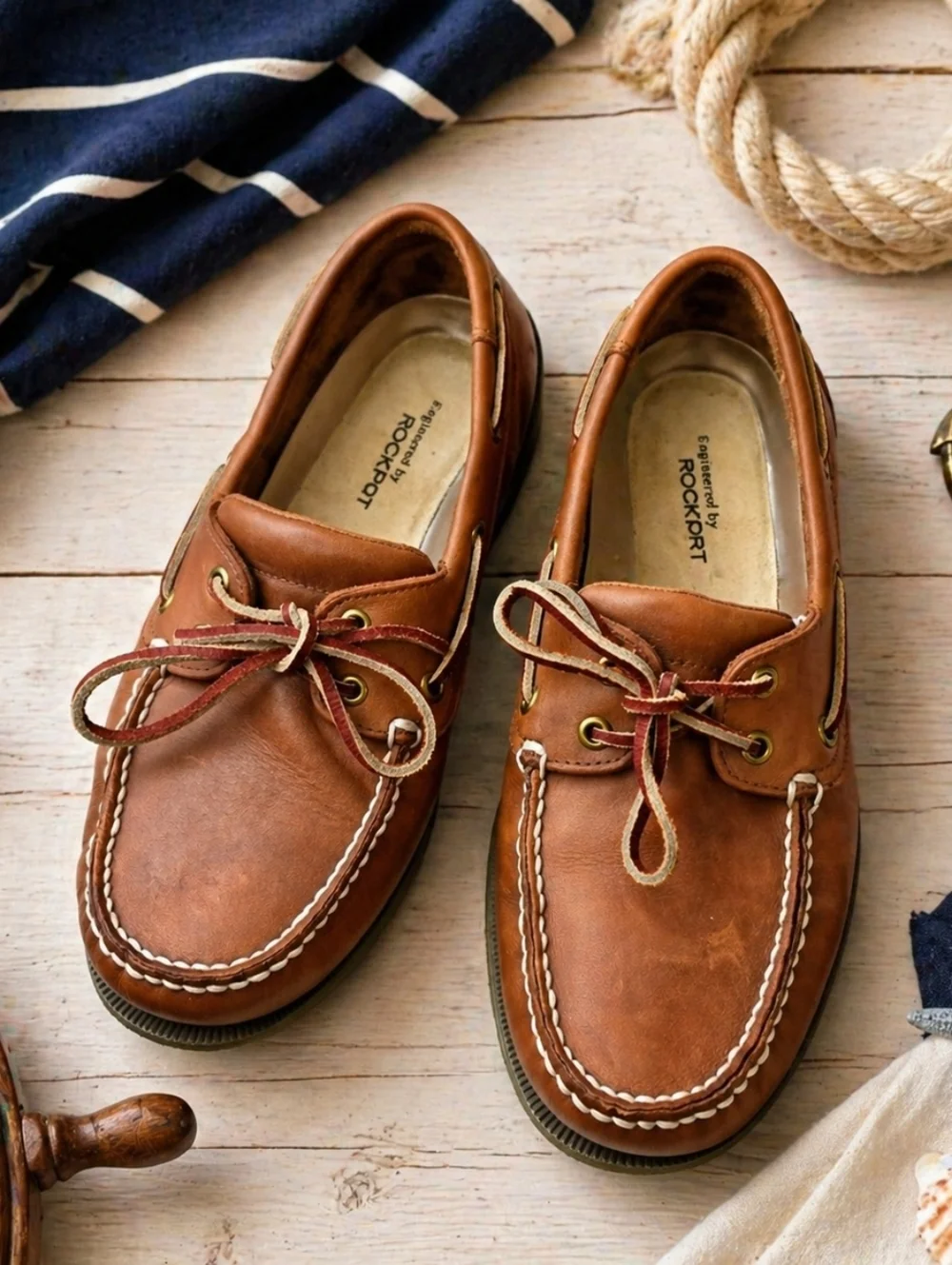 Rockport Men's Brown Leather Lace Up Boat/Deck Shoes. Size 8.5